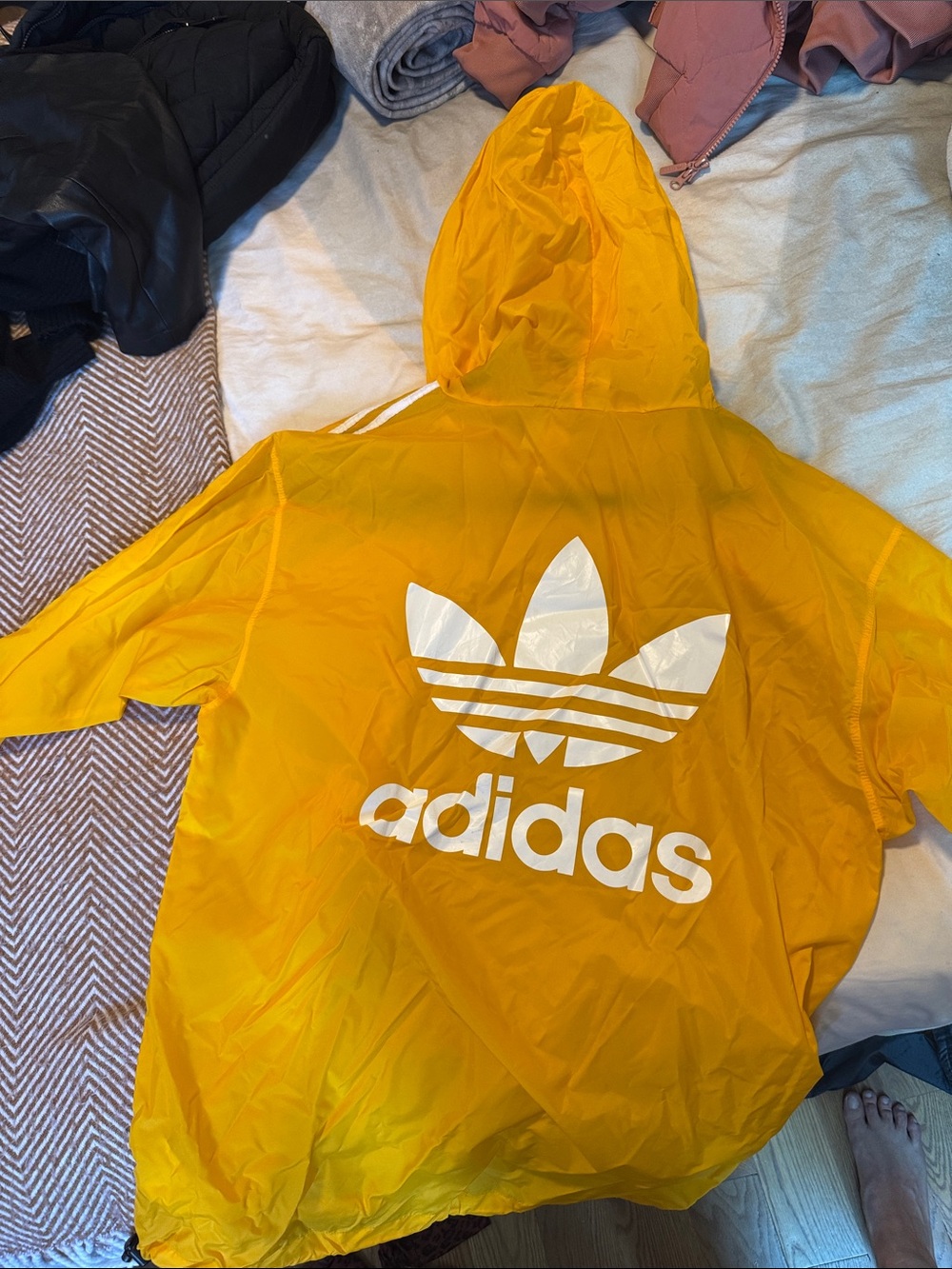 Adidas Yellow Trefoil Hooded Windbreaker / Raincoat - Picture 5 of 6
